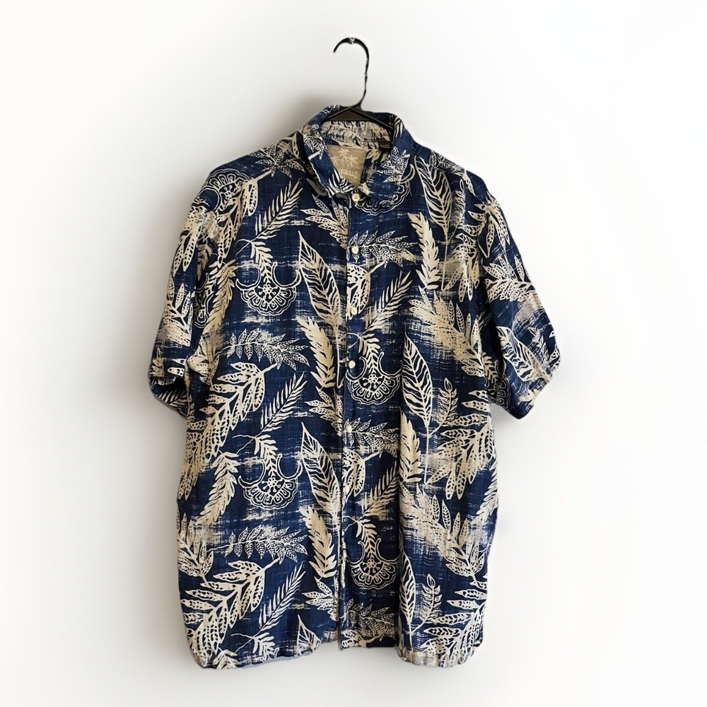 Margaritaville Shirt Mens XL Blue Silk Hawaiian Button Up Short Sleeve Tropical